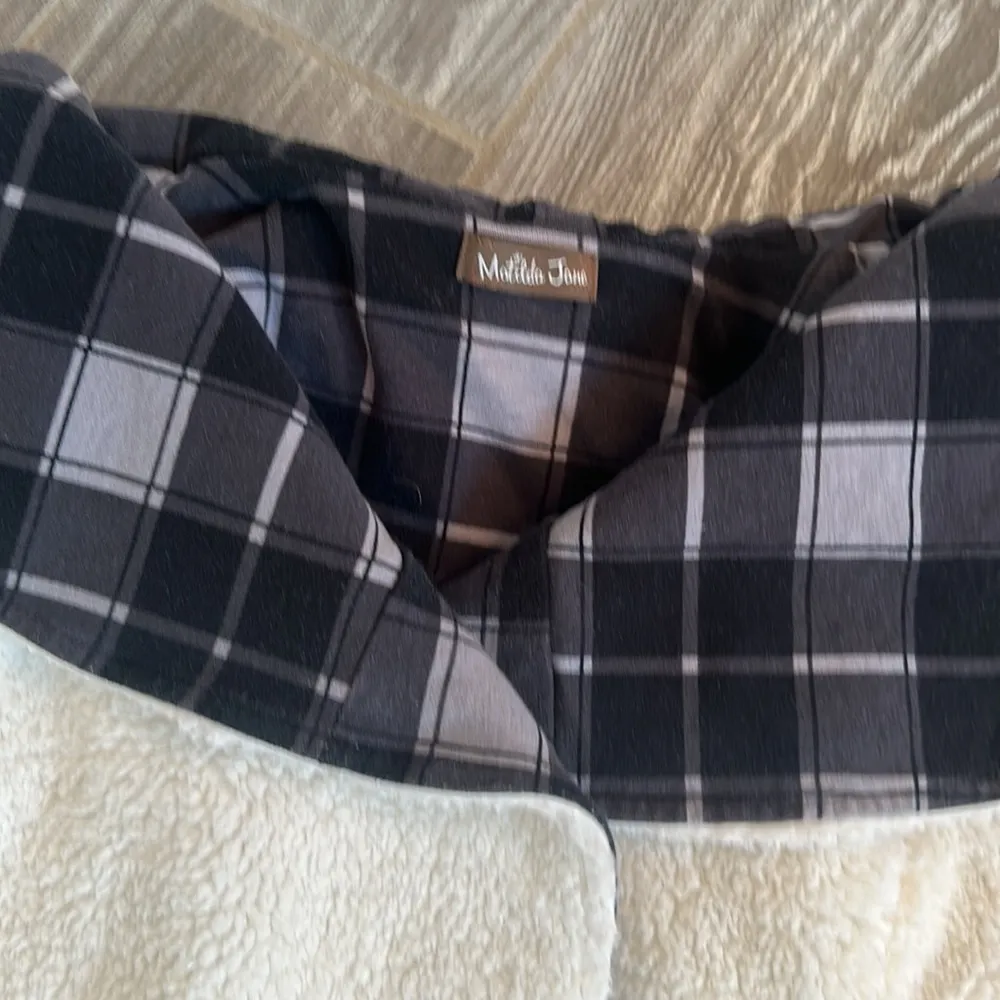 Womens Matilda Jane size small S reversible Sherpa black gray plaid winter vest - Image 6