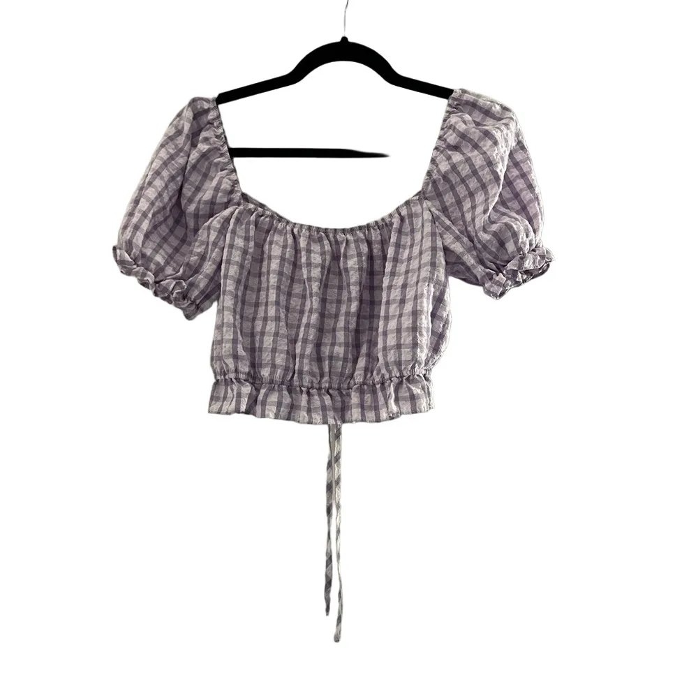 Primark Lavender Checkered Puff Sleeve Blouse - Image 2