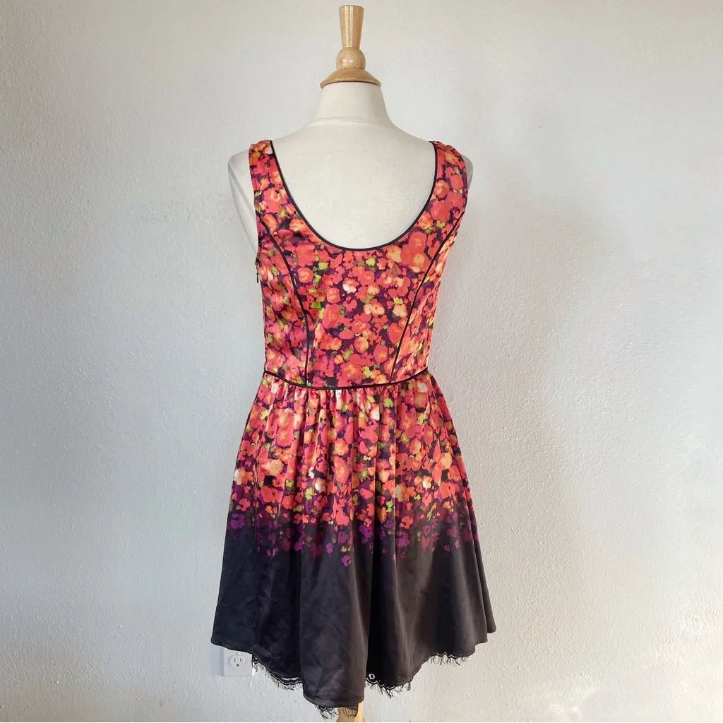 Satin & Lace Watercolor Floral Fit & Flare Cocktail Dress - Image 3