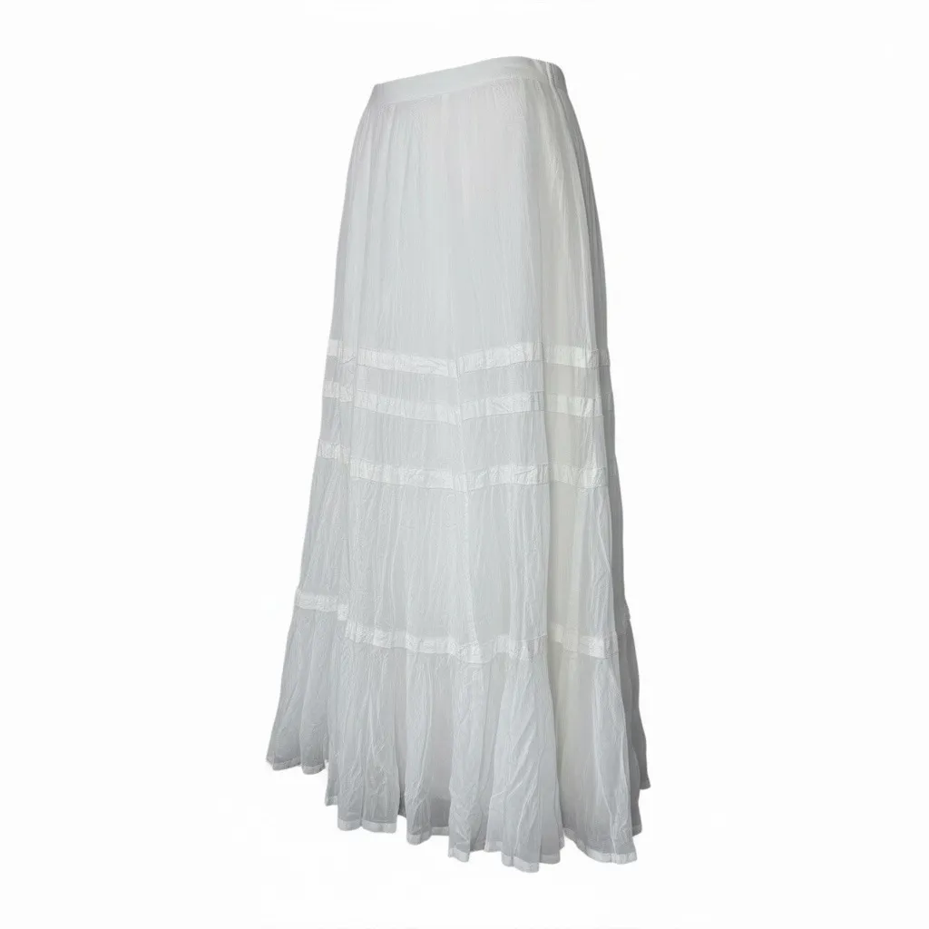 Lauren Ralph Lauren Tiered Cotton Maxi Skirt 10 White Boho Cottagecore Romantic - Image 4