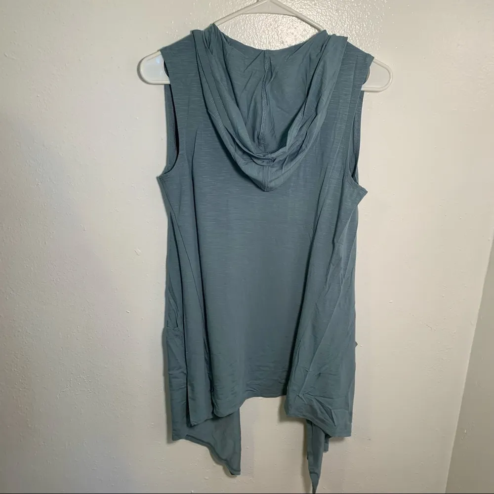 LOGO by Lori Goldstein Open Front Knit Vest with Hood Light Blue XS - Image 5