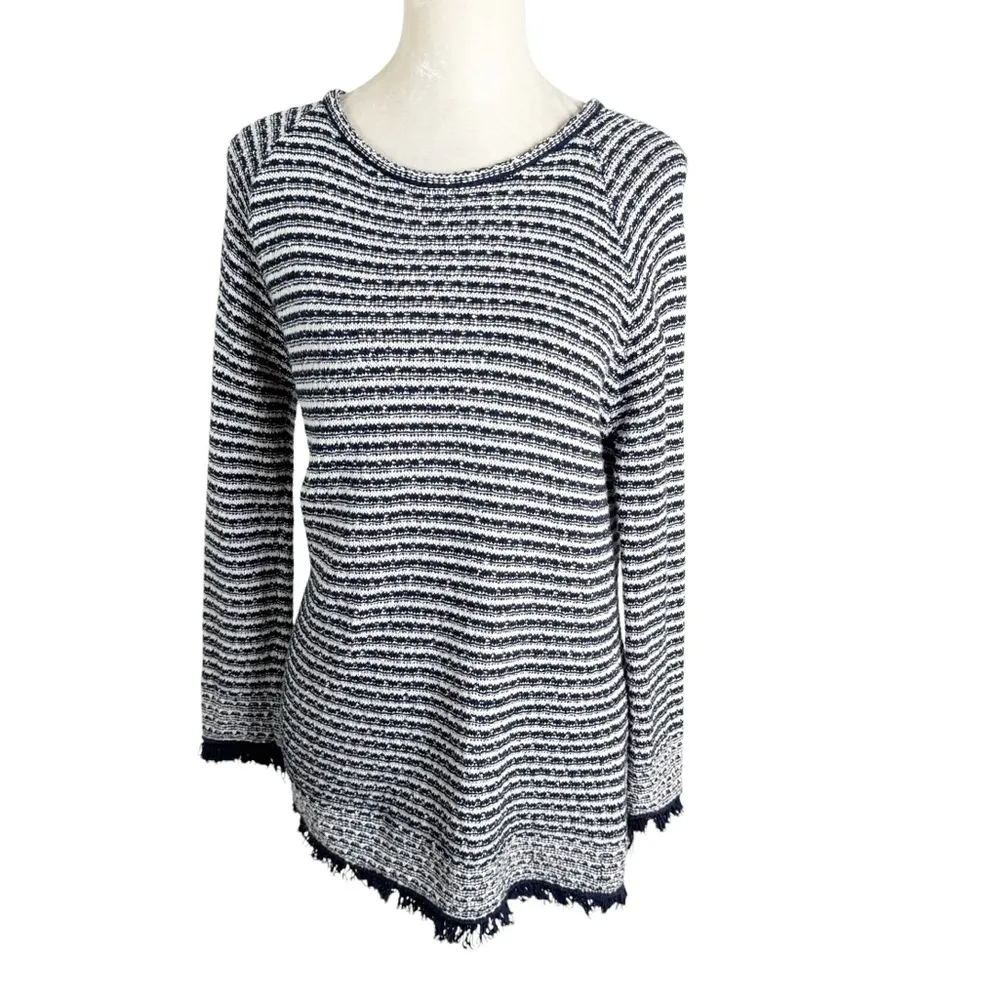 Kinross Cotton White & Navy Lattice Knit Cotton Sweater Size XS Blue - Image 10