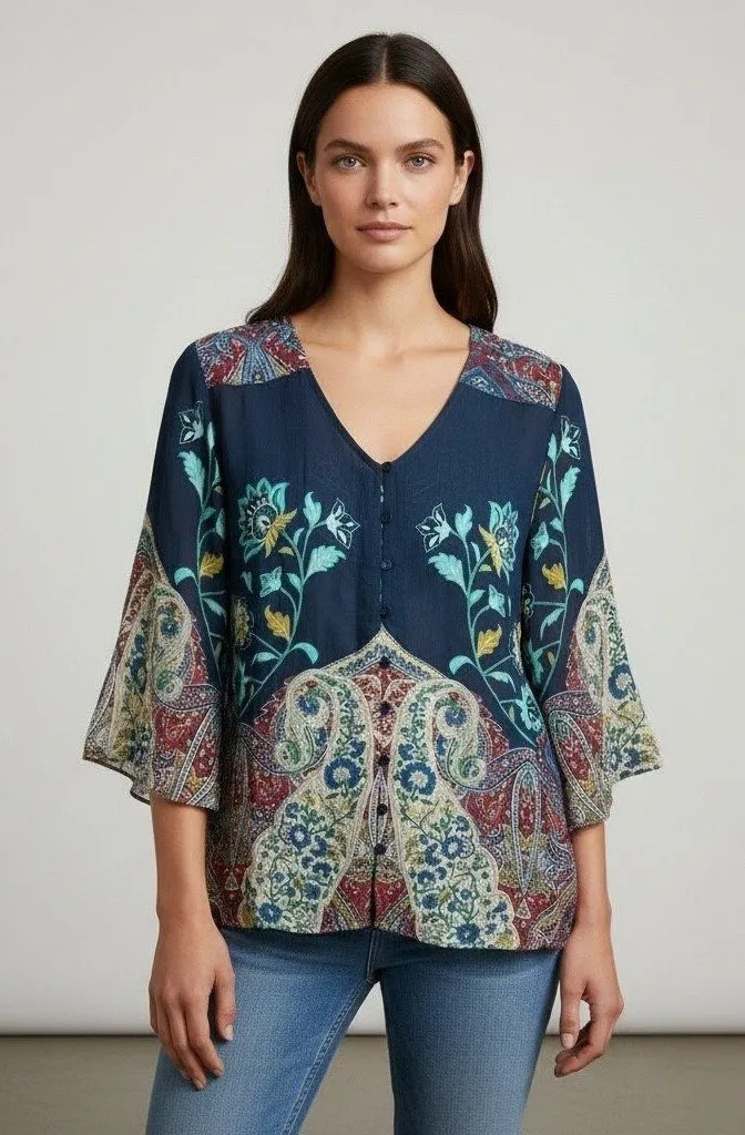 Soft Surroundings Boho Paisley Floral Sheer Chiffon Flowy Top Size PL - Image 1