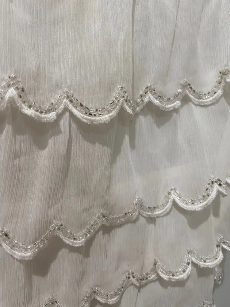 Vintage White Sheer Crop Top With Beads - Image 3