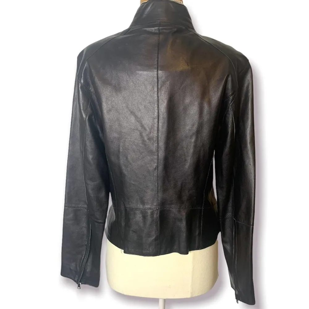 Andrew Marc leather mock neck moto jacket black sz M - Image 2