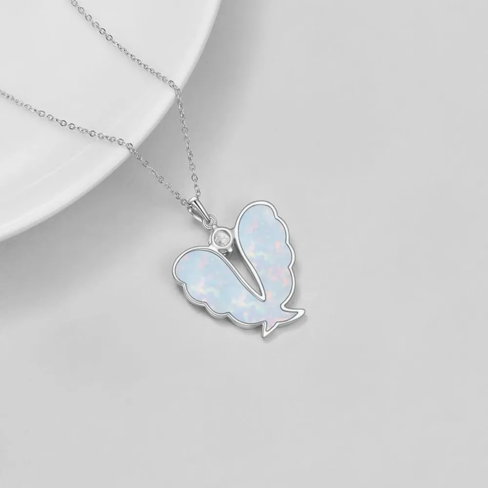 Sterling Silver Opal Angel Wing Necklace - Image 4