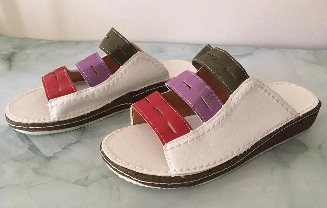 White Color Block Sandals, Size 8 - Image 3