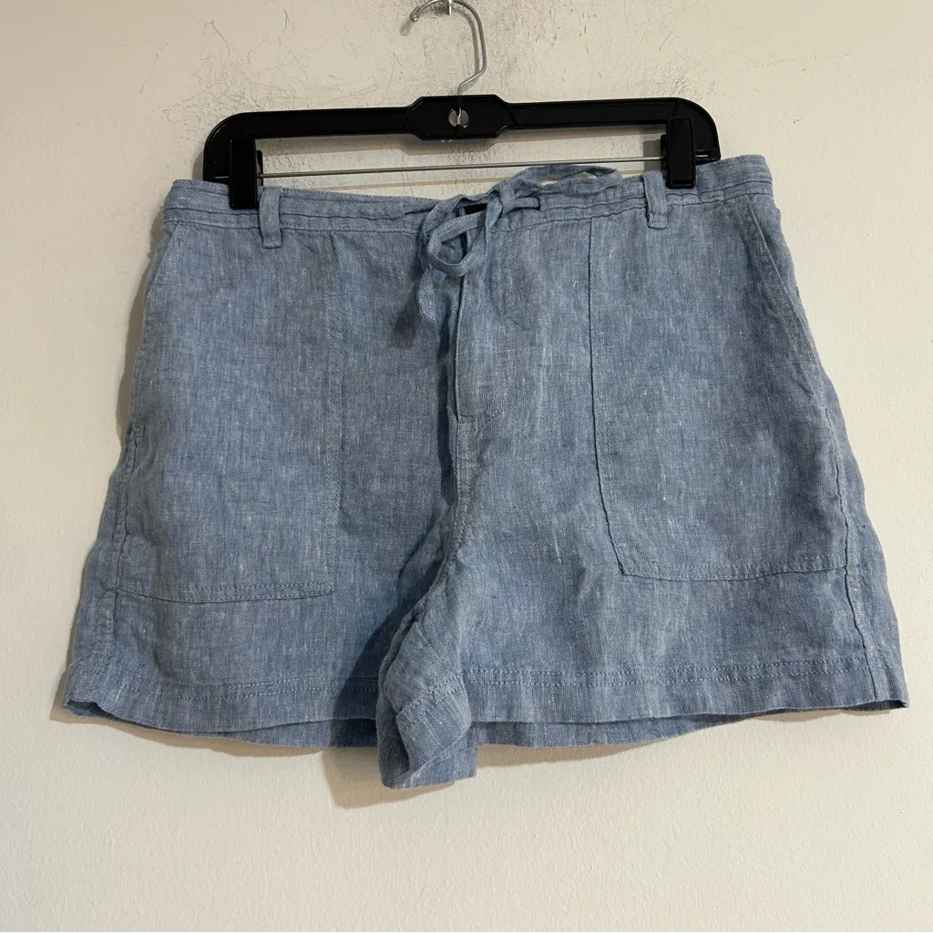 Madewell Pull On Drawstring Linen Shorts Sunfaded Blue Size Large Coastal Beach - Image 2