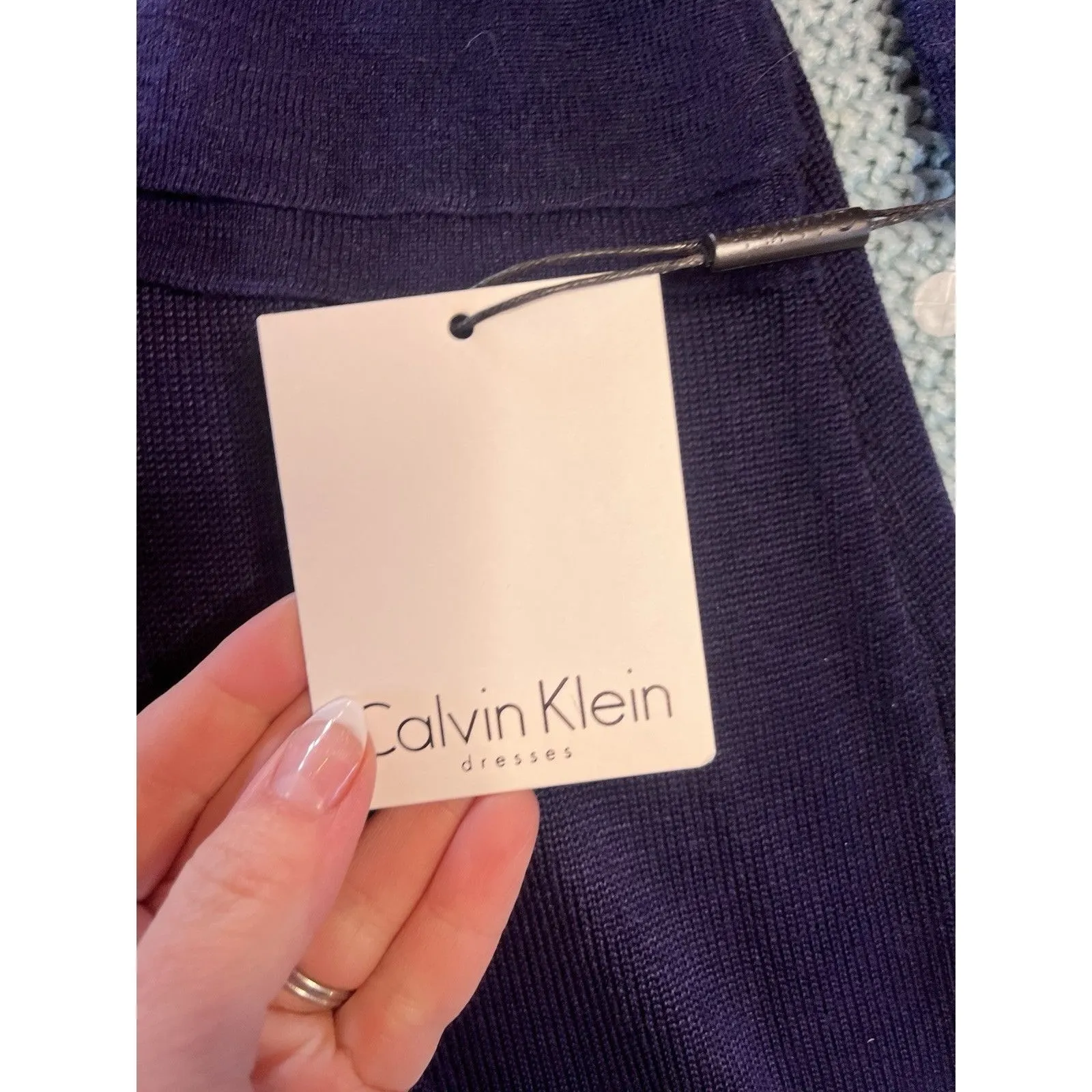 Calvin Klein Tiered 3/4 Sleeve Dress Blue Buttons Women’s Size Medium NWT - Image 3