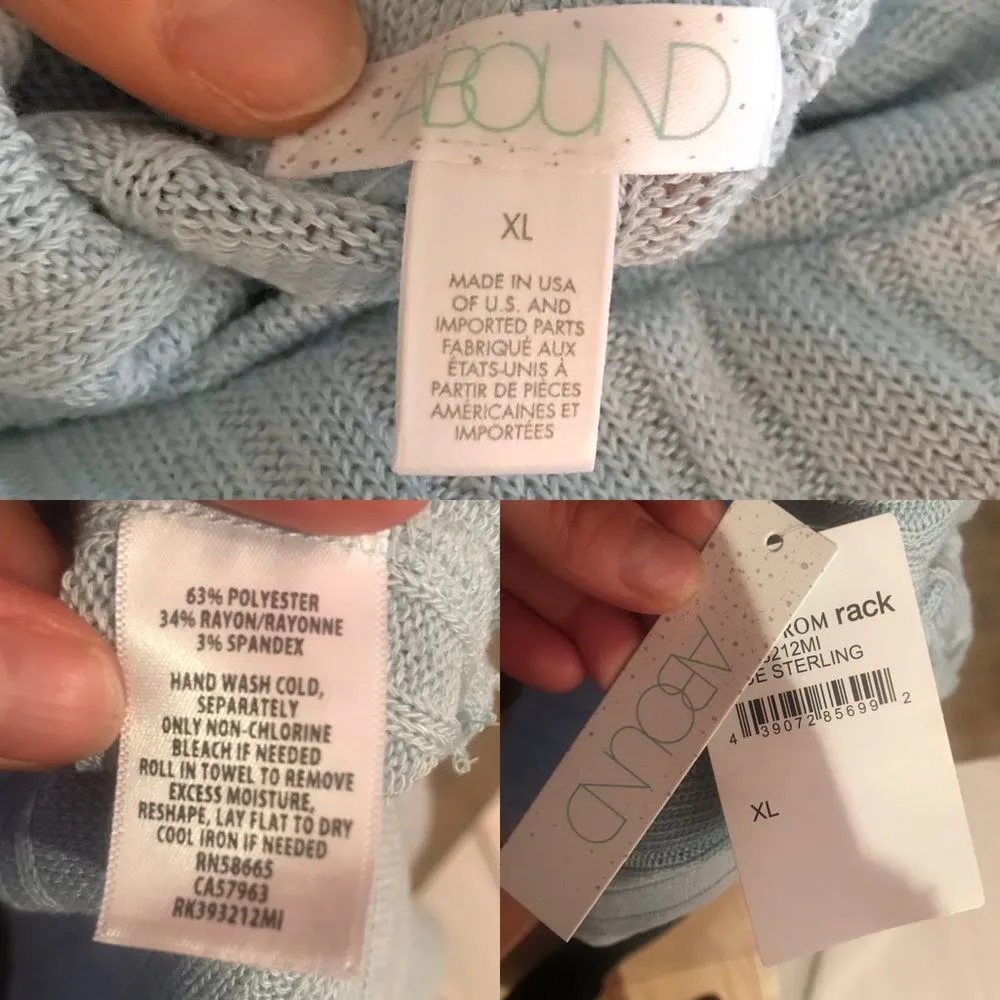 NORDSTROM ABOUND Ribbed Turtleneck Knit Sweater Lettuce Hem Long Sleeves Blue XL - Image 6