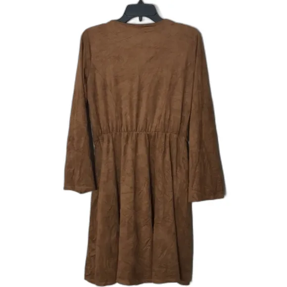 NY collection baby doll dress brown suede long sleeve dress size medium - Image 10