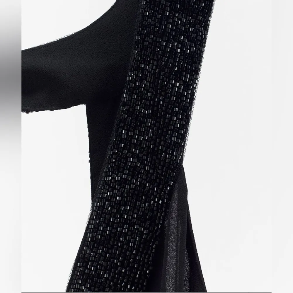 ZARA WOMEN'S V-NECK OPEN BACK APPLIQUE LONG BEADED DRESS BLACK NEW 5919/906 SZ S - Image 3