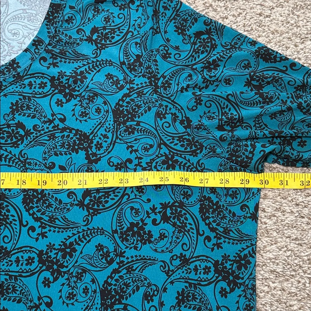 Woman Within Plus Size 3X Teal Paisley Sharkbite Hem Flowy 3/4 sleeve‎ Tunic Top - Image 4
