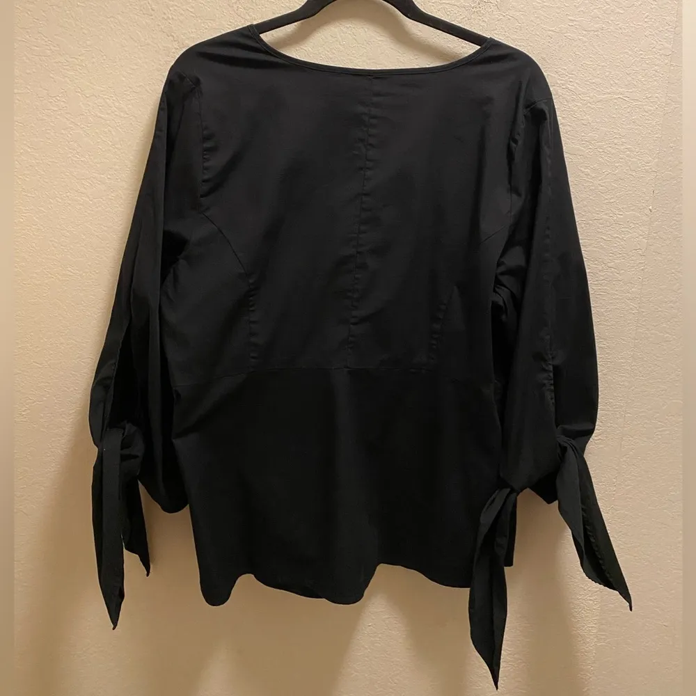 Universal Standard For J. Crew Black V-Neck Poplin Tie Cuff Sleeve Top Size XL - Image 6