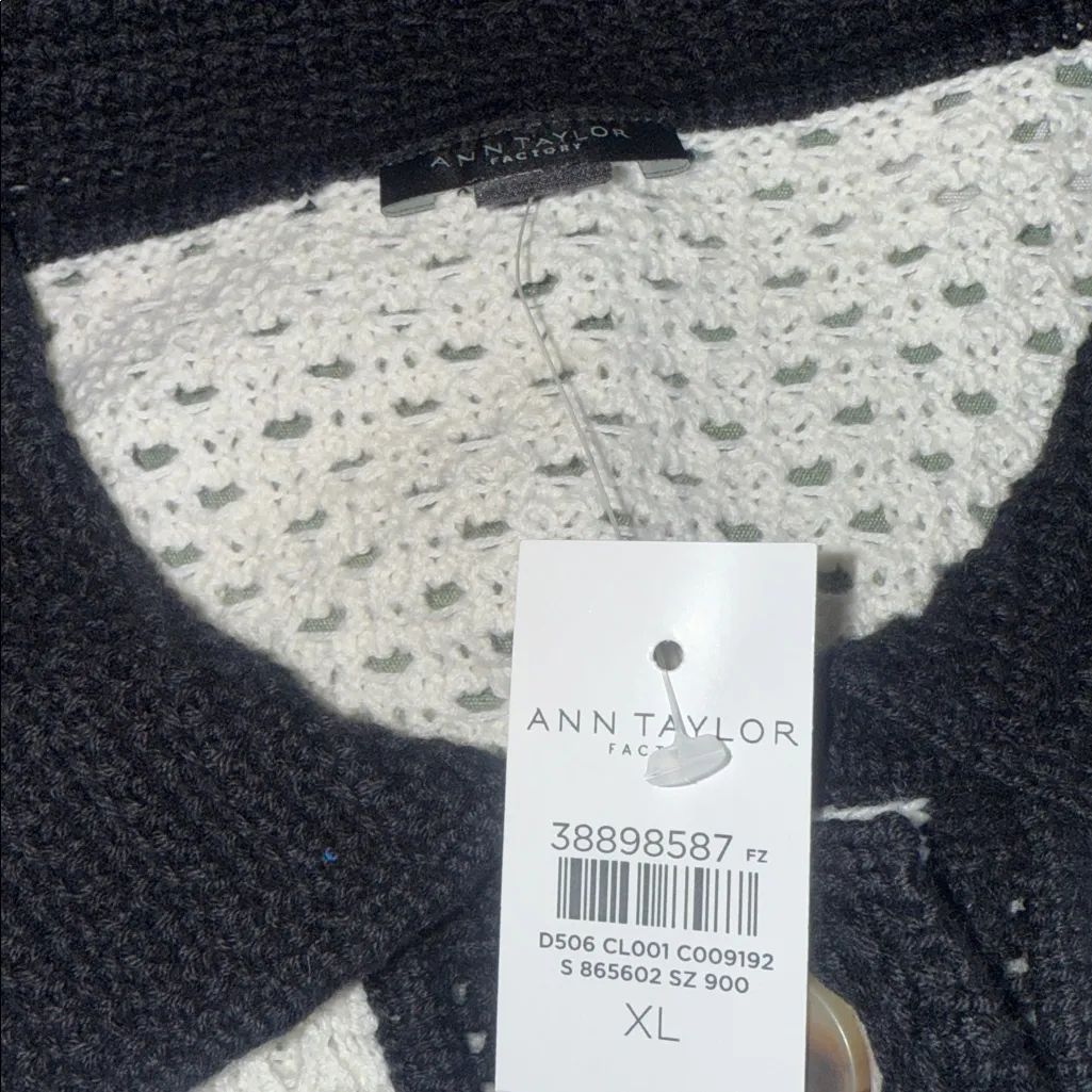 NWT Ann Taylor Factory Black and White Open Knit Cardigan White Black XL - Image 6