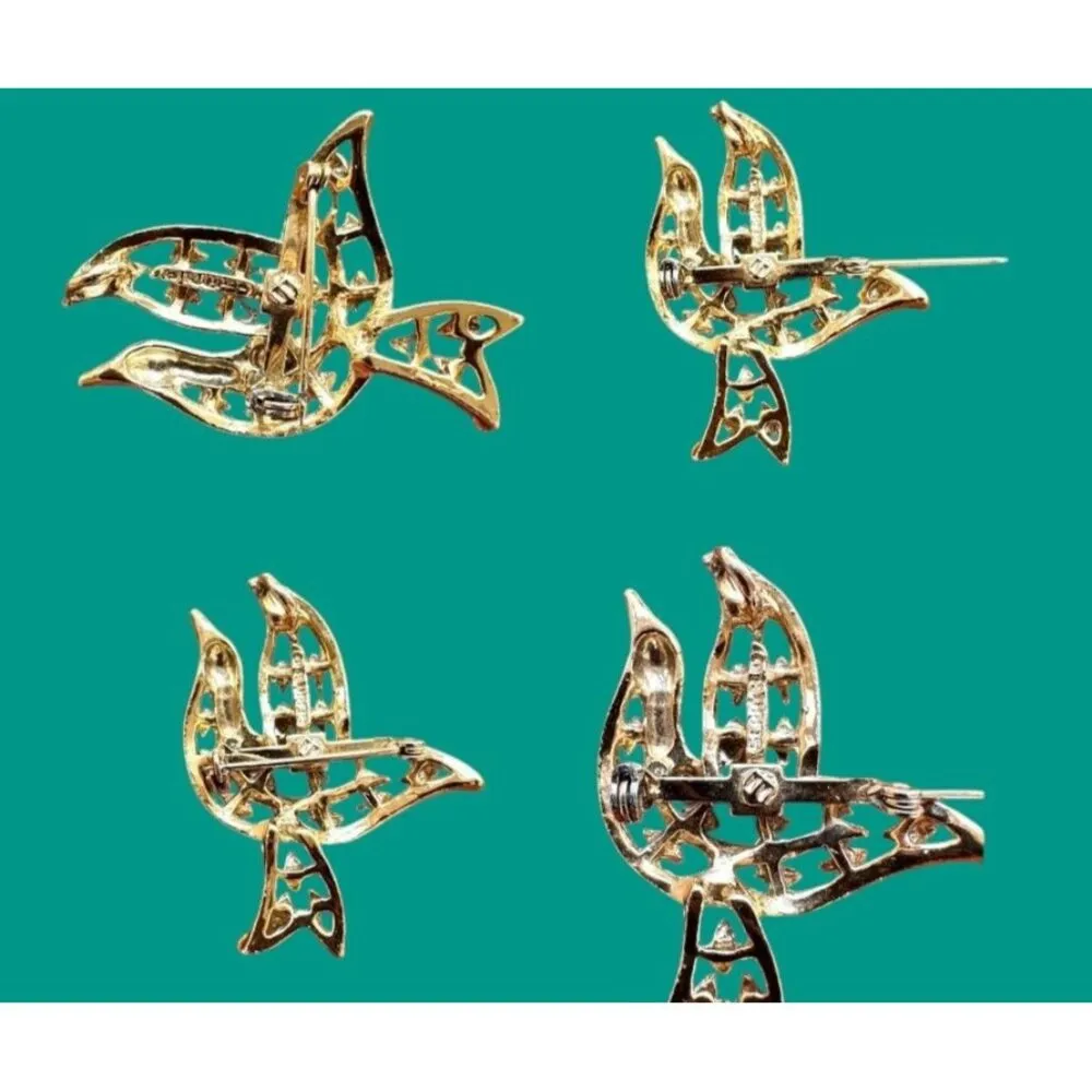 Vintage Gerrys Peace Dove Brooch Pin Faux Coral Beads Gold Tone Open Cut… - Image 12