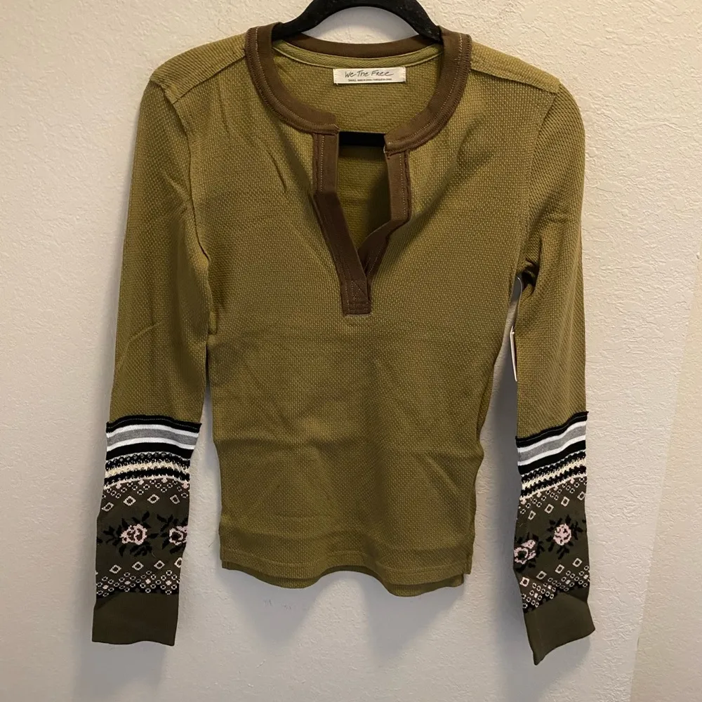 NWT Free People Mikah Layering Cuff Thermal Top Army Combo - Image 6
