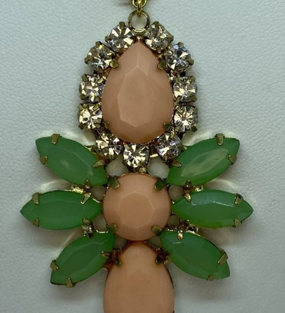 Gold-Tone Pink Green Gemstone Rhinestone Necklace - Image 3