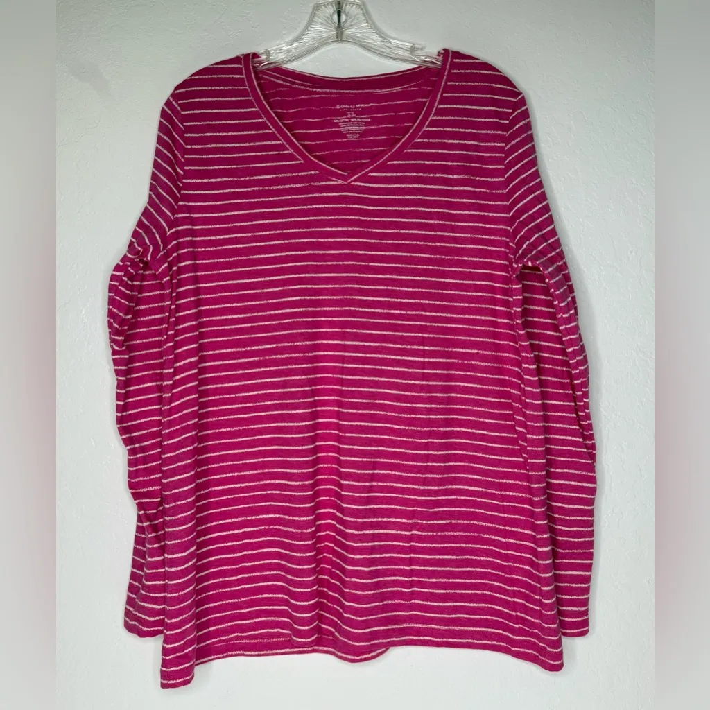 Sonoma‎ Top Womens Size XL Pink Striped Long Sleeve V Neck Casual  Work Vacation - Image 6
