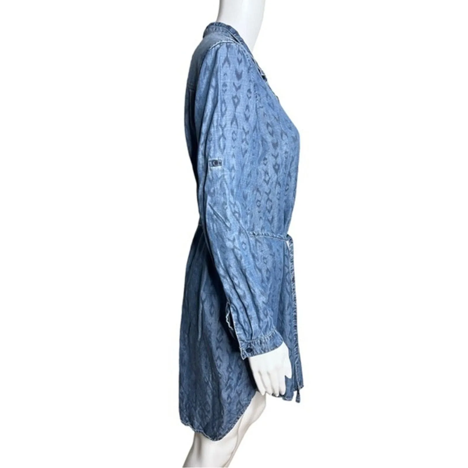 Cloth & Stone‎ Dress Womens Medium Blue Chambray Shirt Aztec Southwest Casual - Image 3