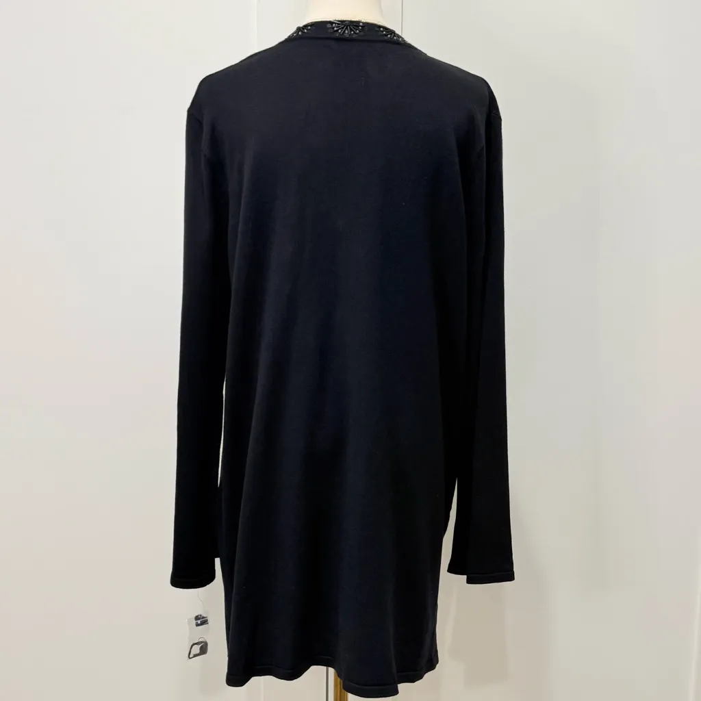 INC Tunic Sweater 1X Black Beaded V Neck Embellished Chic Classic Holiday Party - Image 3