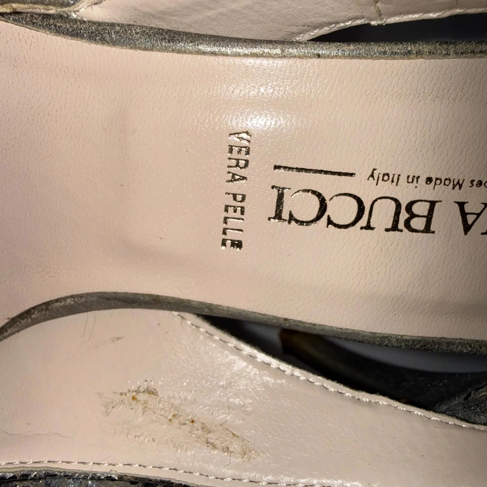 VTG ELIANA BUCCI VERA PELLE Silver Metallic Leather Point Toe Classic Pumps 36 - Image 5