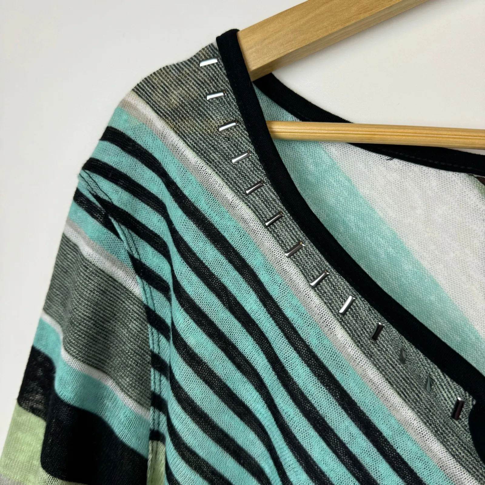 Multiples Womens Multicolor Striped Crochet Trim Tunic Sz 1X | Coastal Beachy - Image 5