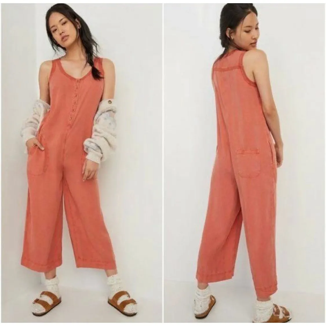 Anthropologie Saturday Sunday Llene Jumpsuit XS Coral Oversized Lagenlook Lounge - Image 14