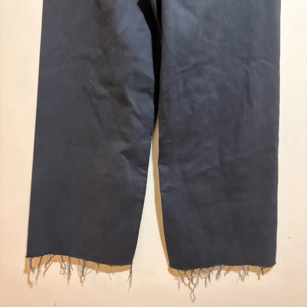 Zara Marine Straight Wide Leg Jeans Frayed Raw Hem Black High Waist - Image 10