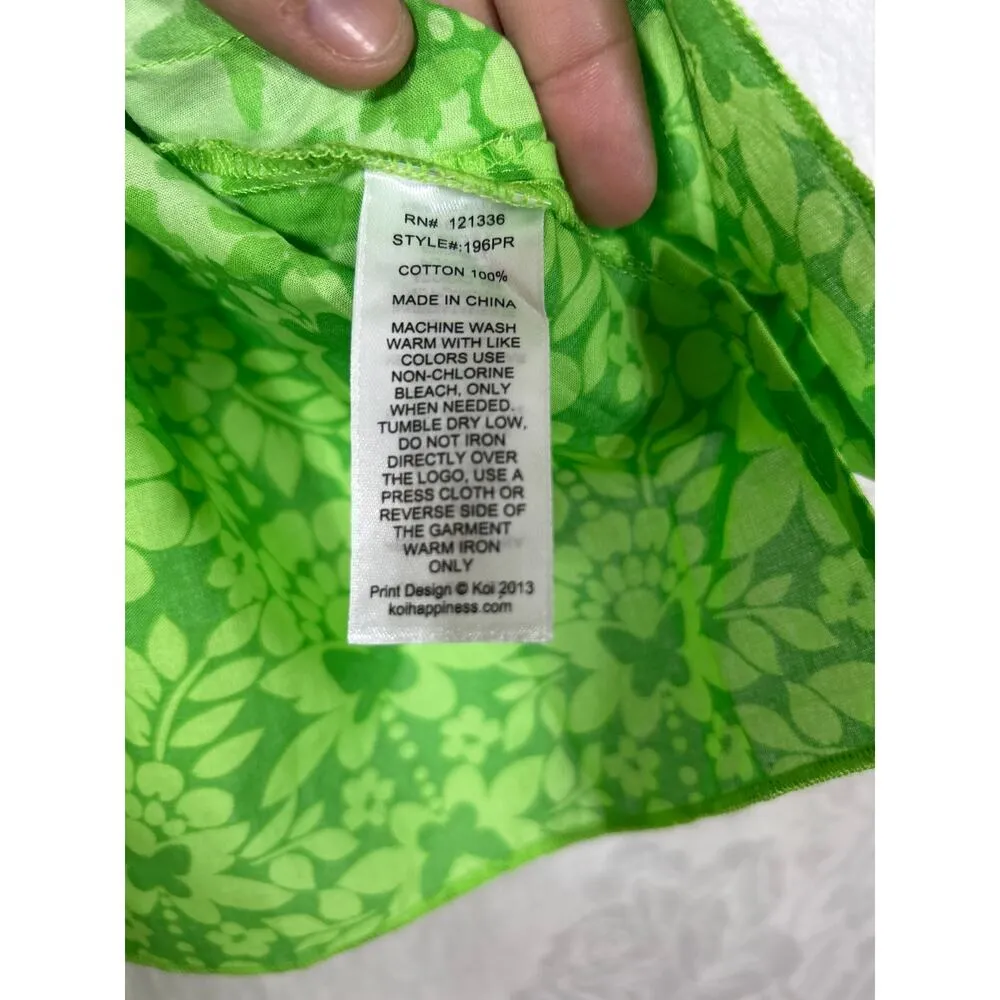 KOI Scrub Top XS Green Butterfly Print NEW Style 191PR - Image 8