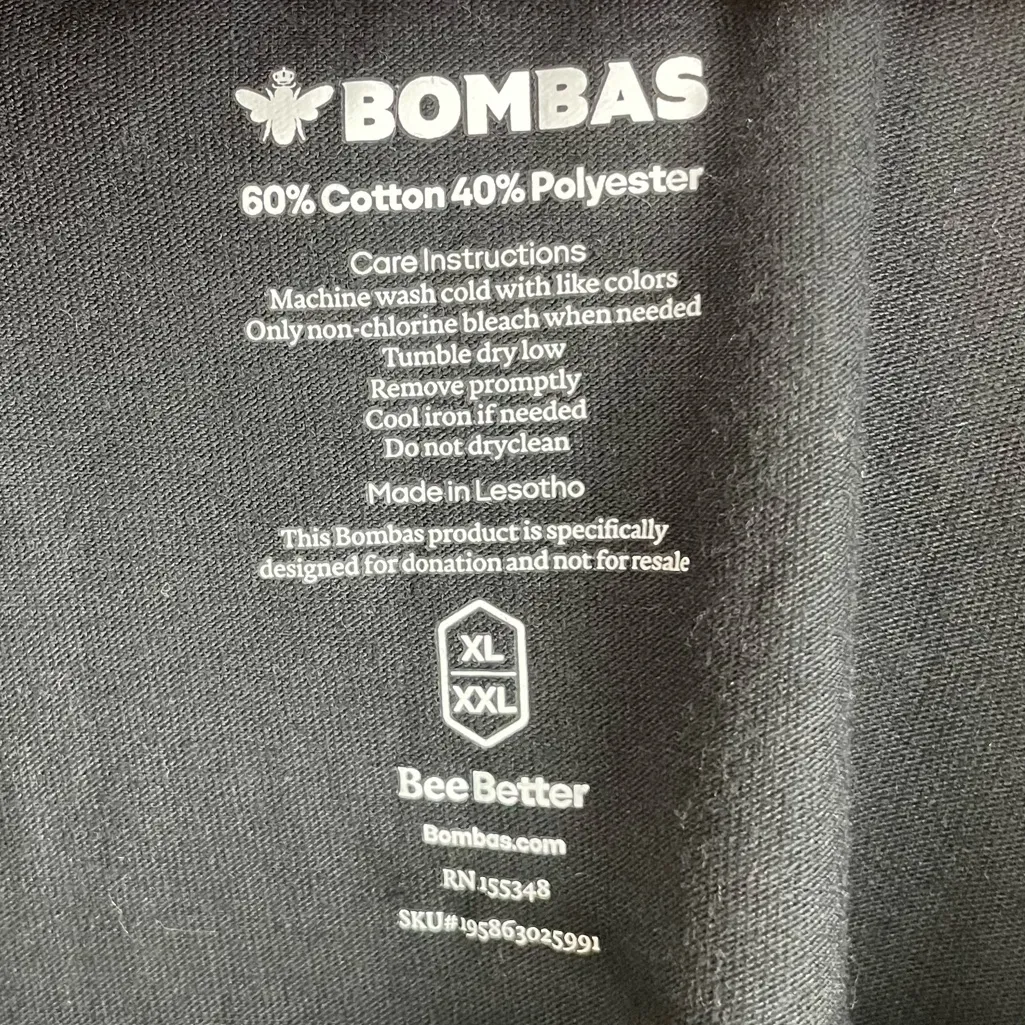 Bombas Women's Black Crew Neck Tee Size XL/XXL Cotton Blend Short Sleeves - Image 3