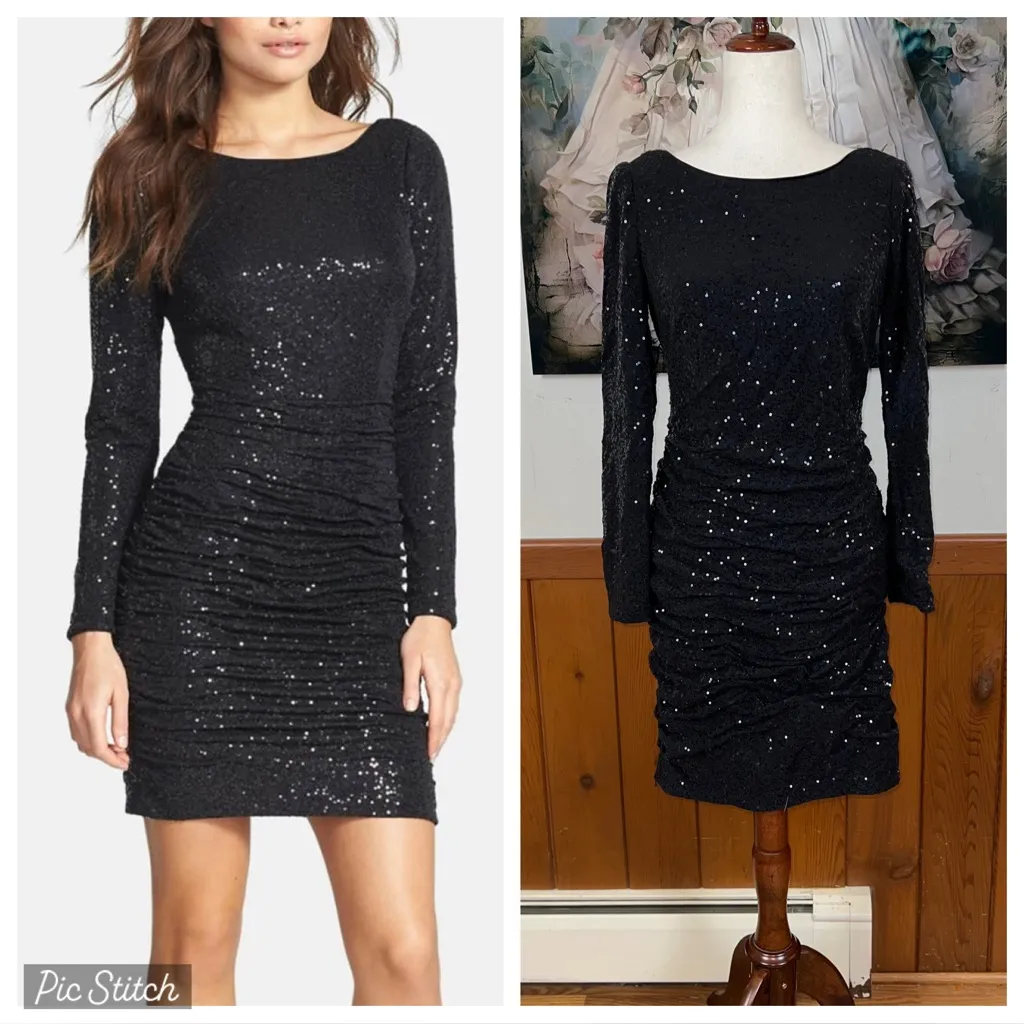 Elegant Aidan Mattox Black Sequin Mini Dress! - Image 2
