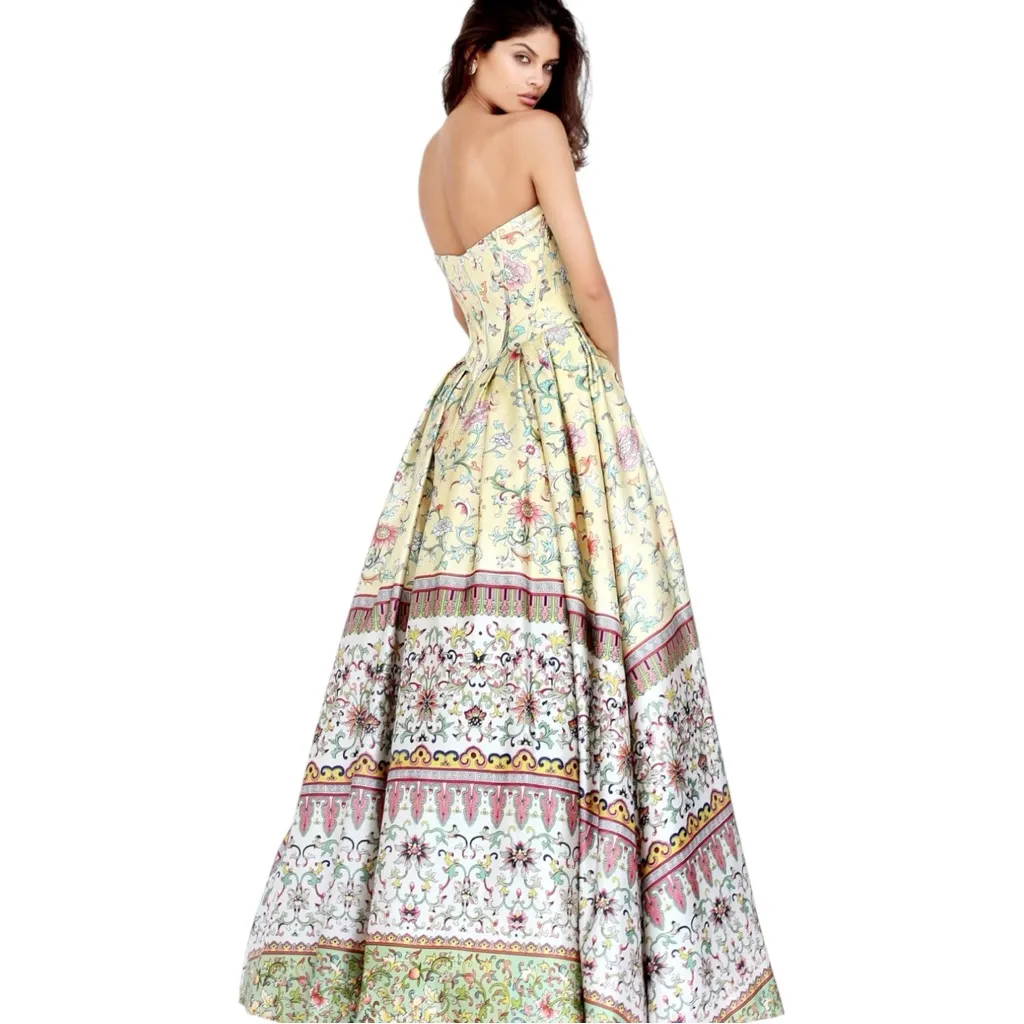 Sherri Hill Strapless Sweetheart Corset Print Ballgown - Image 2