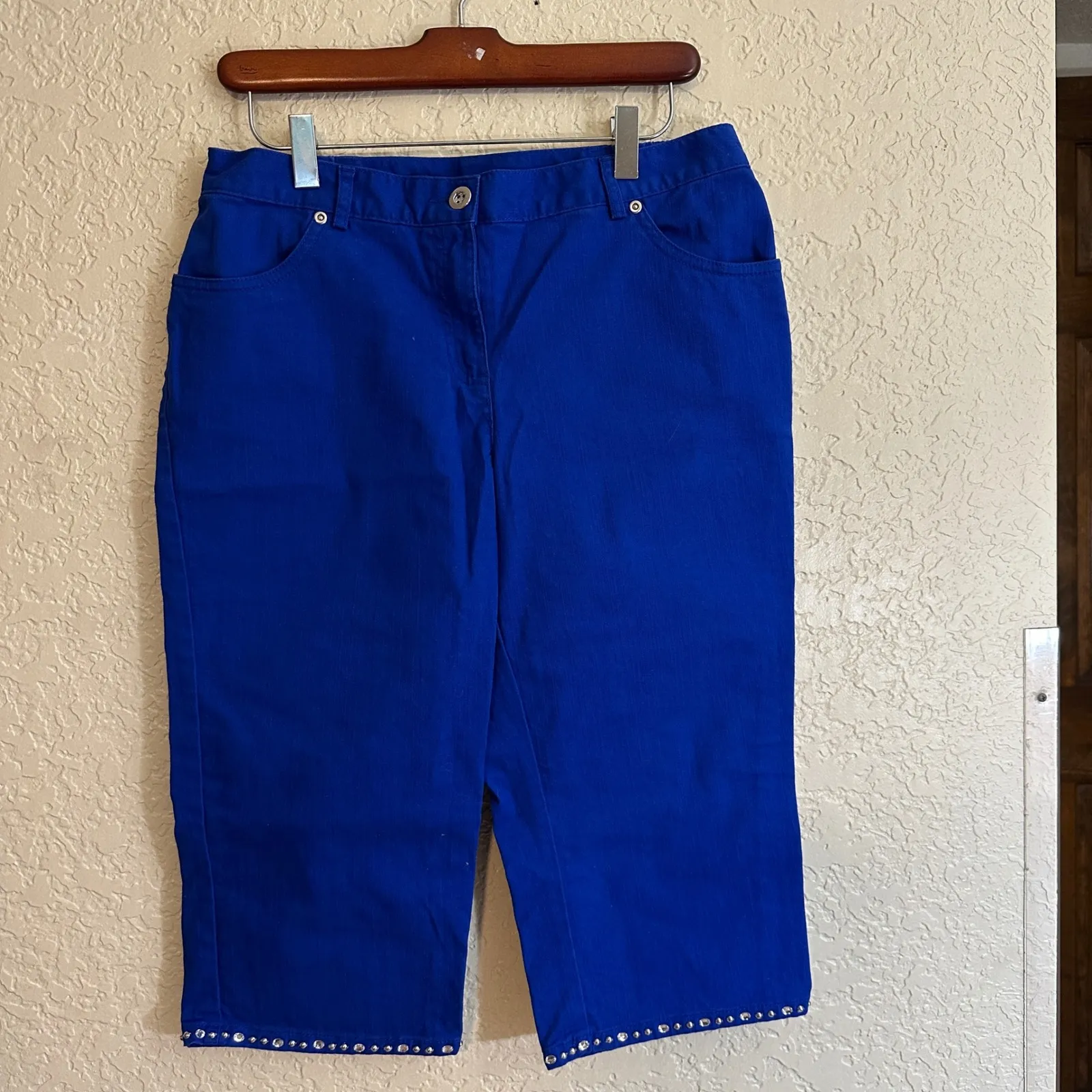 Hearts of Palm Petite Blue Embellished Capri Pedal Pushers Pants Women's Size 8P - Image 4