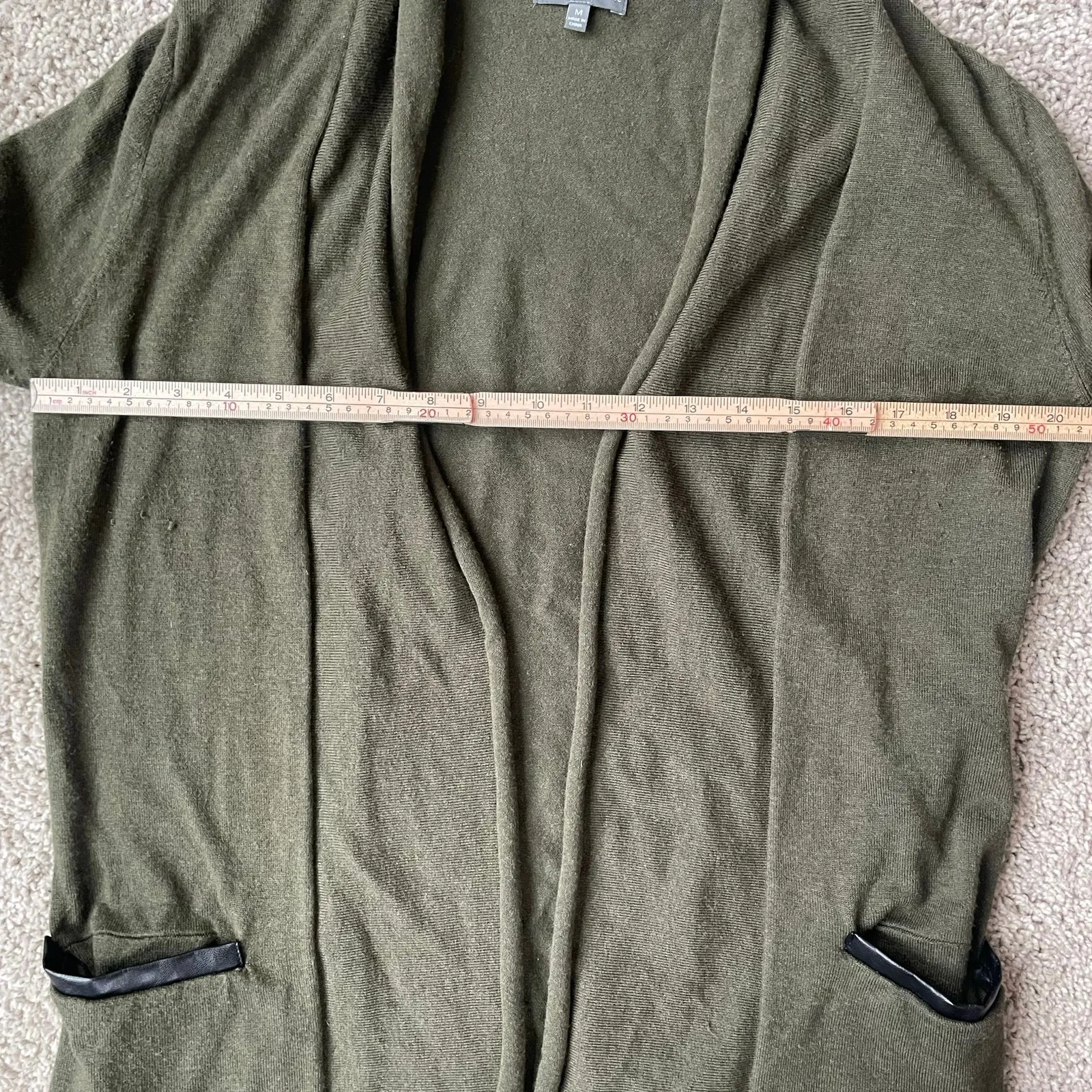 Market & Spruce M olive cardigan with faux leather detail on pockets and cuffs - Image 6