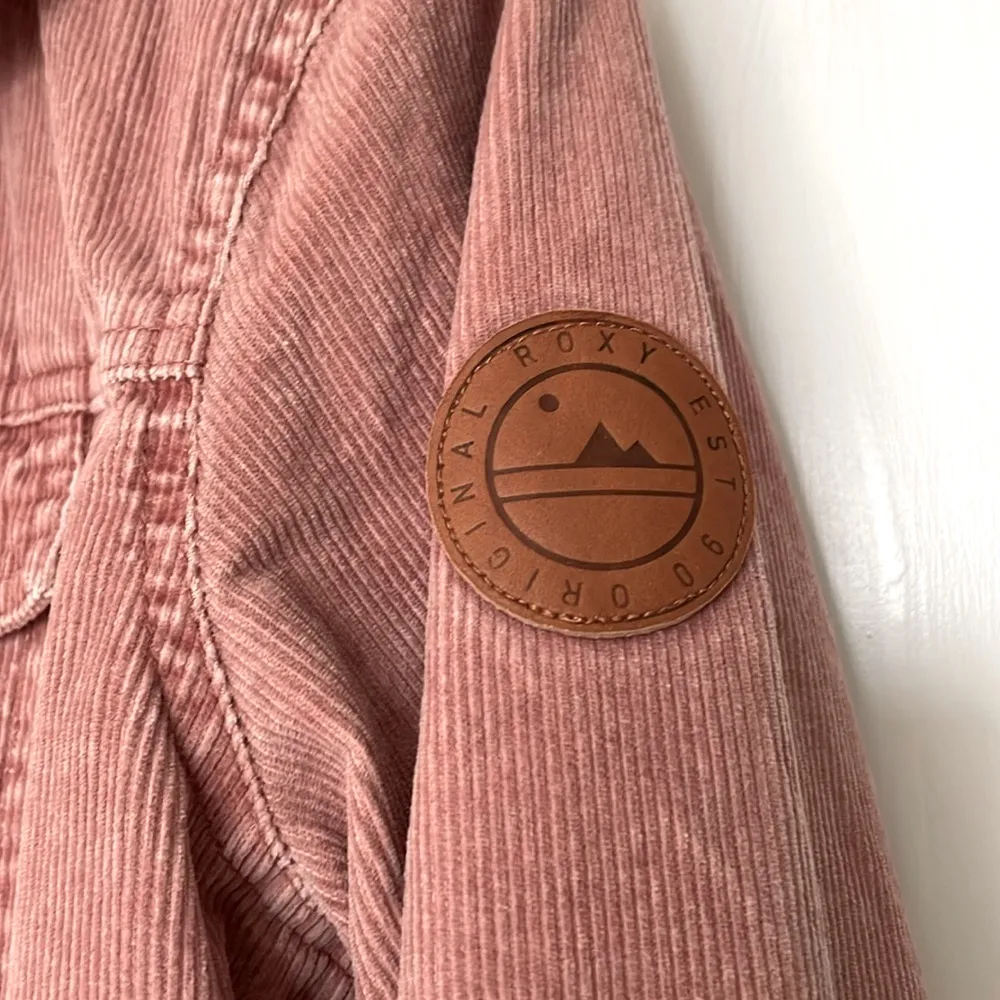 Roxy Pink Corduroy Sherpa Lined Bomber Jacket Size Medium - Image 5