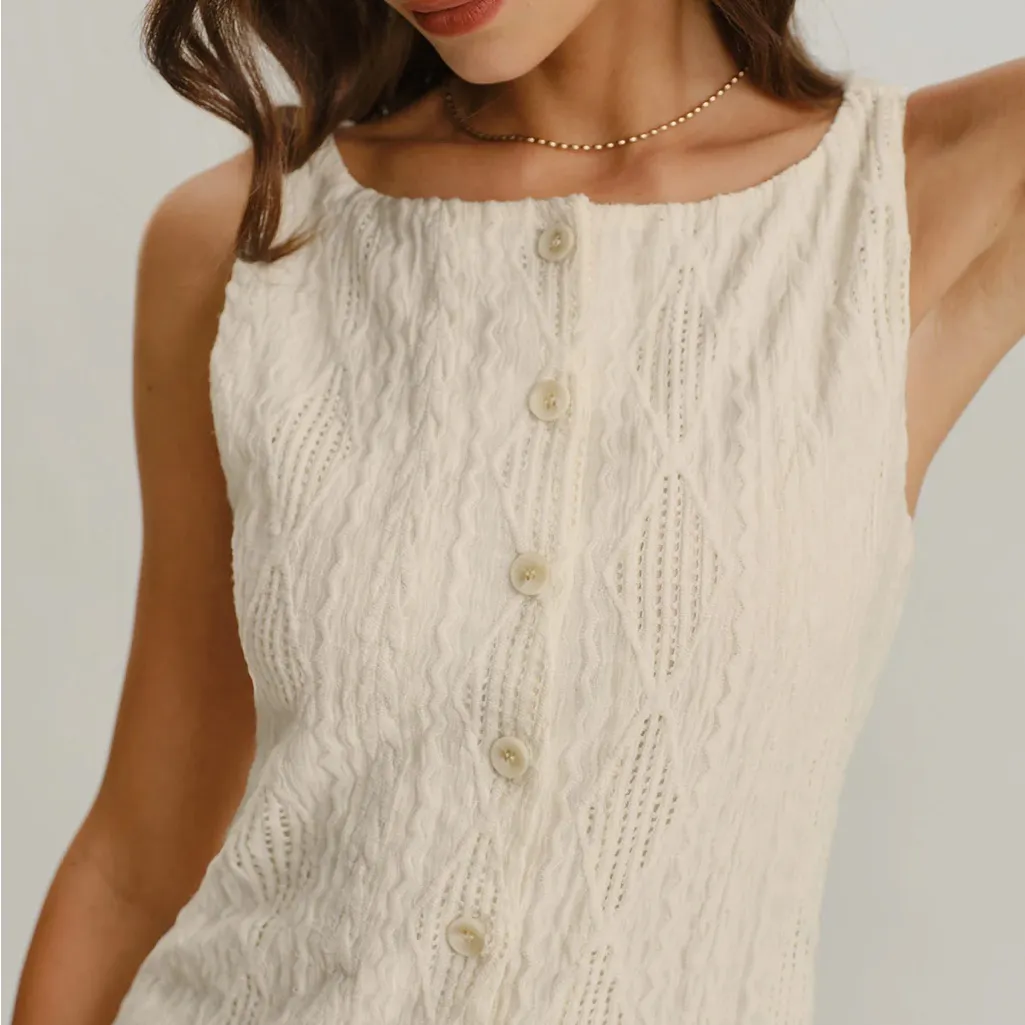 Rihoas Beige Boat Neck Button Tank Top Size M - Image 2