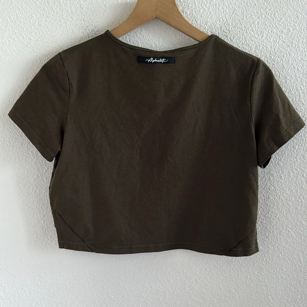 Alphalete Premium Olive Green Short Sleeve Crop Tee T-Shirt Active Medium - Image 2