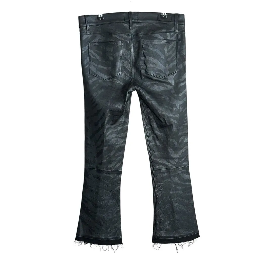 RtA Kiki Flared Leather Pants Womens 27 Black Zebra Print Lambskin Bootcut $1450 Size 28 - Image 4