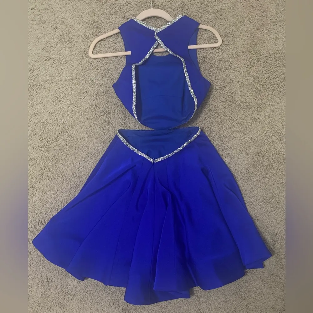 La Femme Rhinestone-Trimmed Sapphire Blue Dress - Image 4