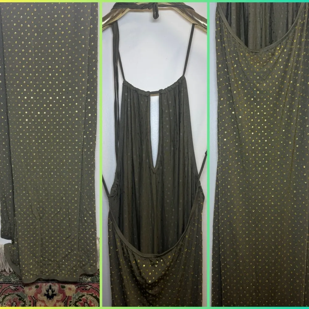 NWT HAUTE HIPPIE halter top maxi dress high low green gold medium ORIG. $395 - Image 3