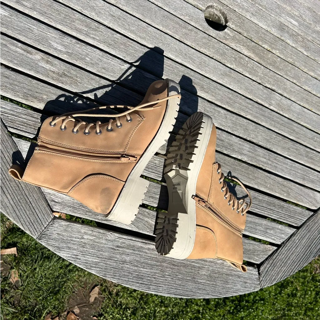 DV BY DOLCE VITA Opalus Womens Zipper Lace Up Combat Boots size‎ 7 Tan - Image 9