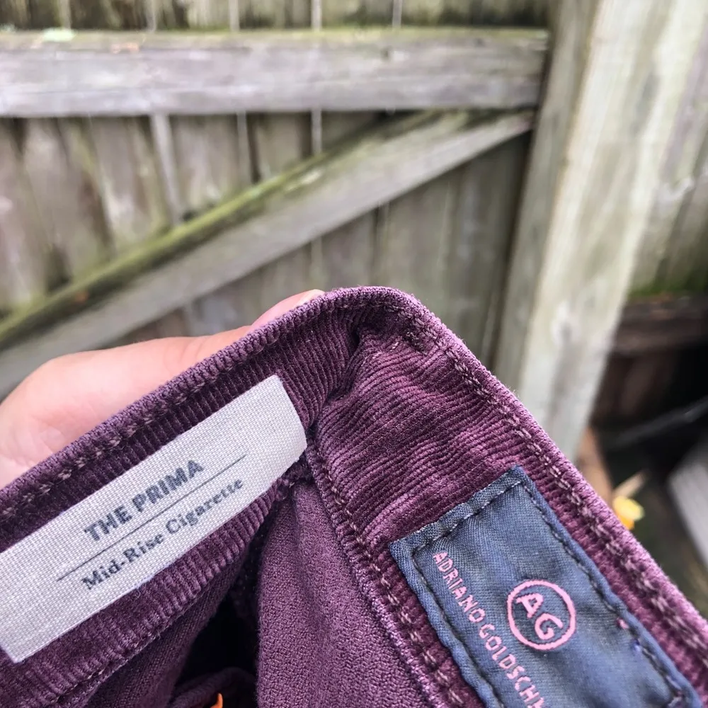 AG ADRIANO GOLDSCHMIED THE PRIMA BURGUNDY CORDUROY MID RISE CIGARETTE PANTS - Image 6