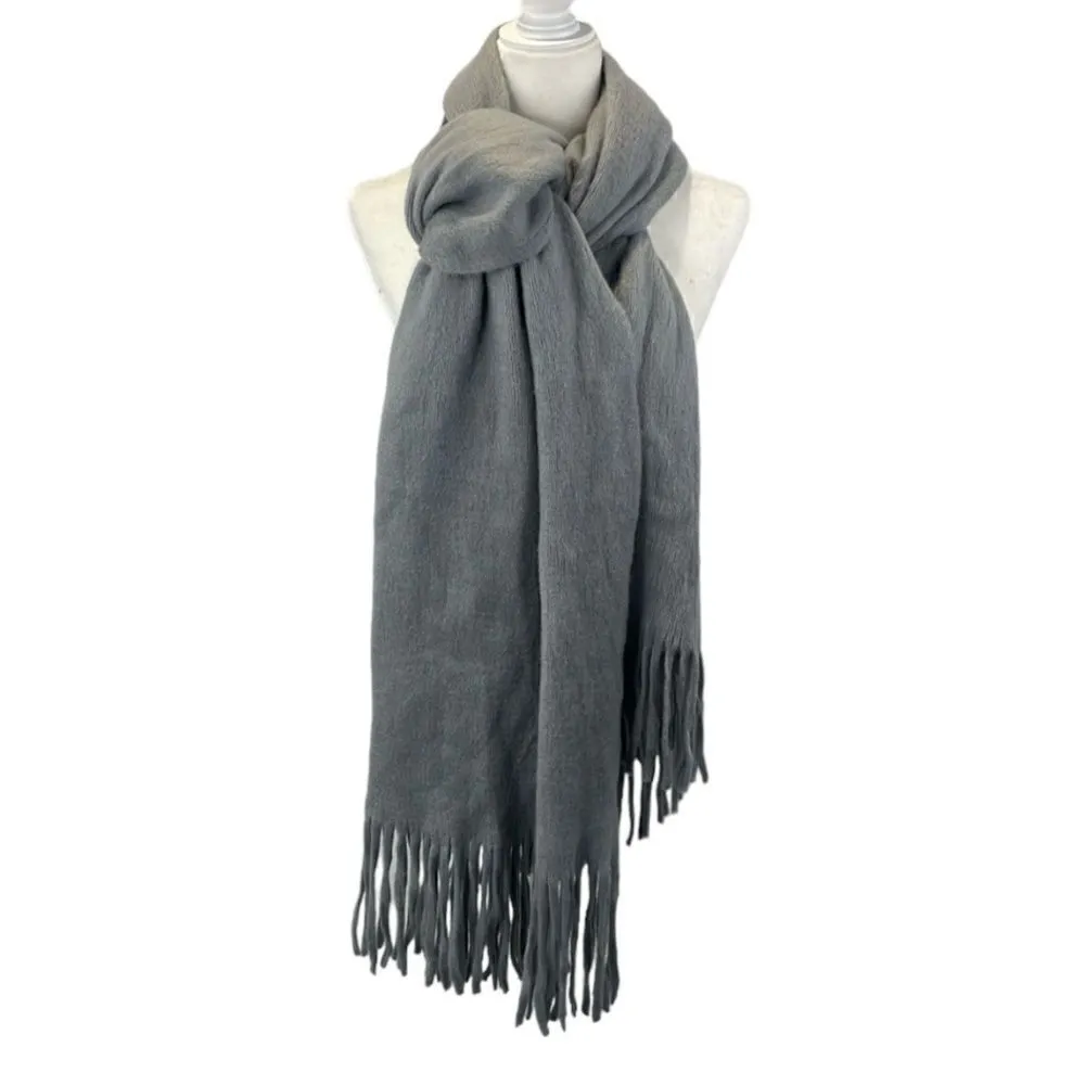 Steve Madden Rectangular Oversized Gray Fringed Scarf - Image 2