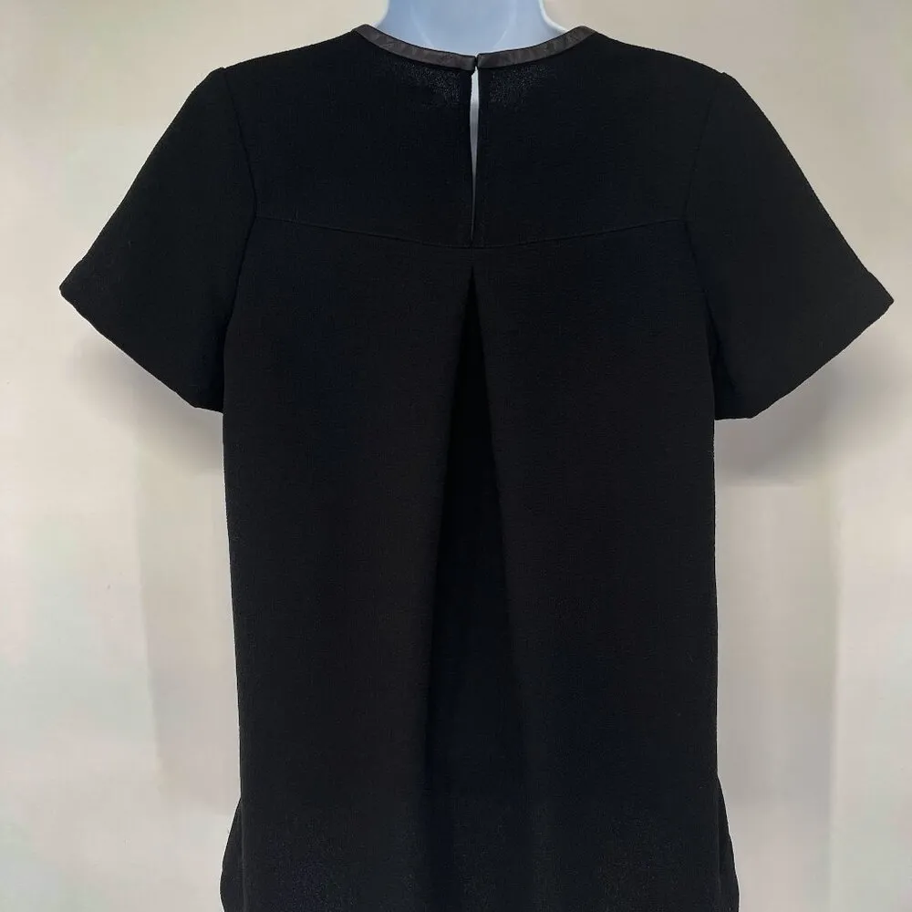 Madewell Leather Trim Tailored Tee Top Blouse Black Short Sleeve Loose Fit XS - Image 6
