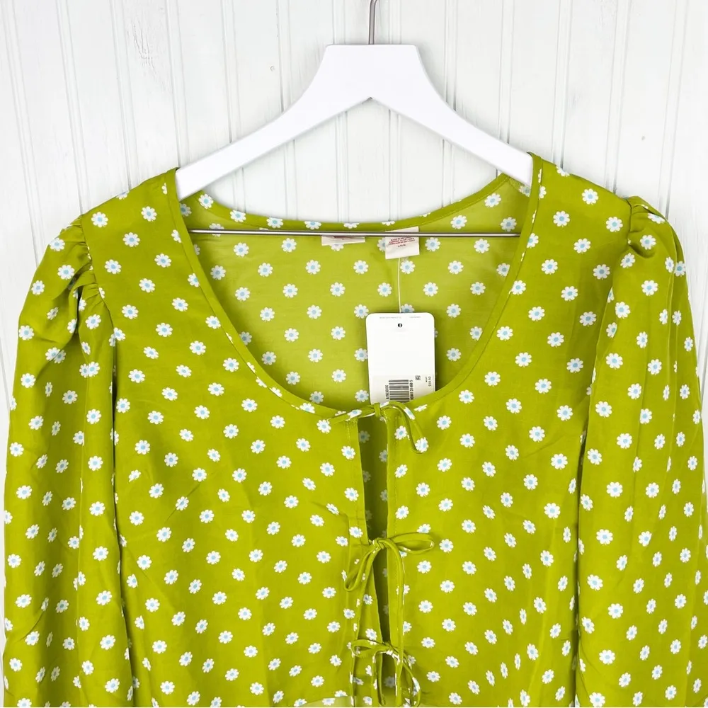 NEW Levi's Embry Tie Front Shirt Green Floral Puff Balloon Sleeve Blouse Size XS - Image 7