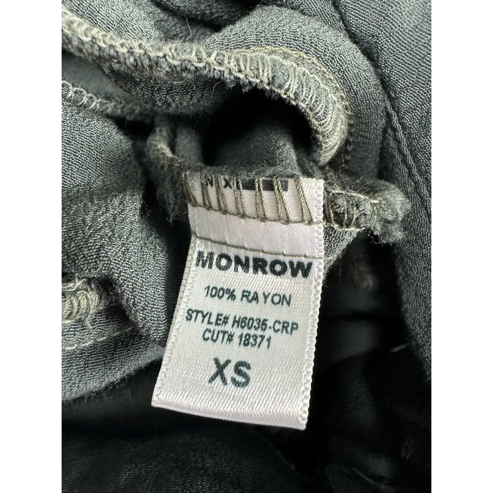 MONROW Crepe Long Sleeve Loose Fit Button Front Tapered Leg Jumpsuit Green Sz XS - Image 8