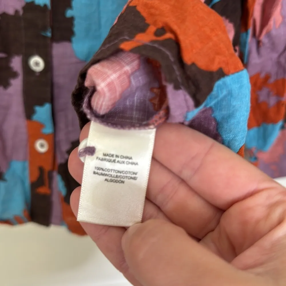 Anthropologie Porridge bright print lightweight cotton button down blouse Brown Size L - Image 5