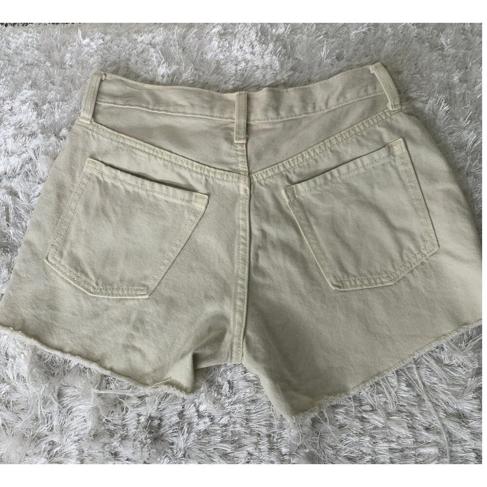 Old Navy Cream Jean Shorts Sz 4 High Rise Slouchy Straight - Image 2