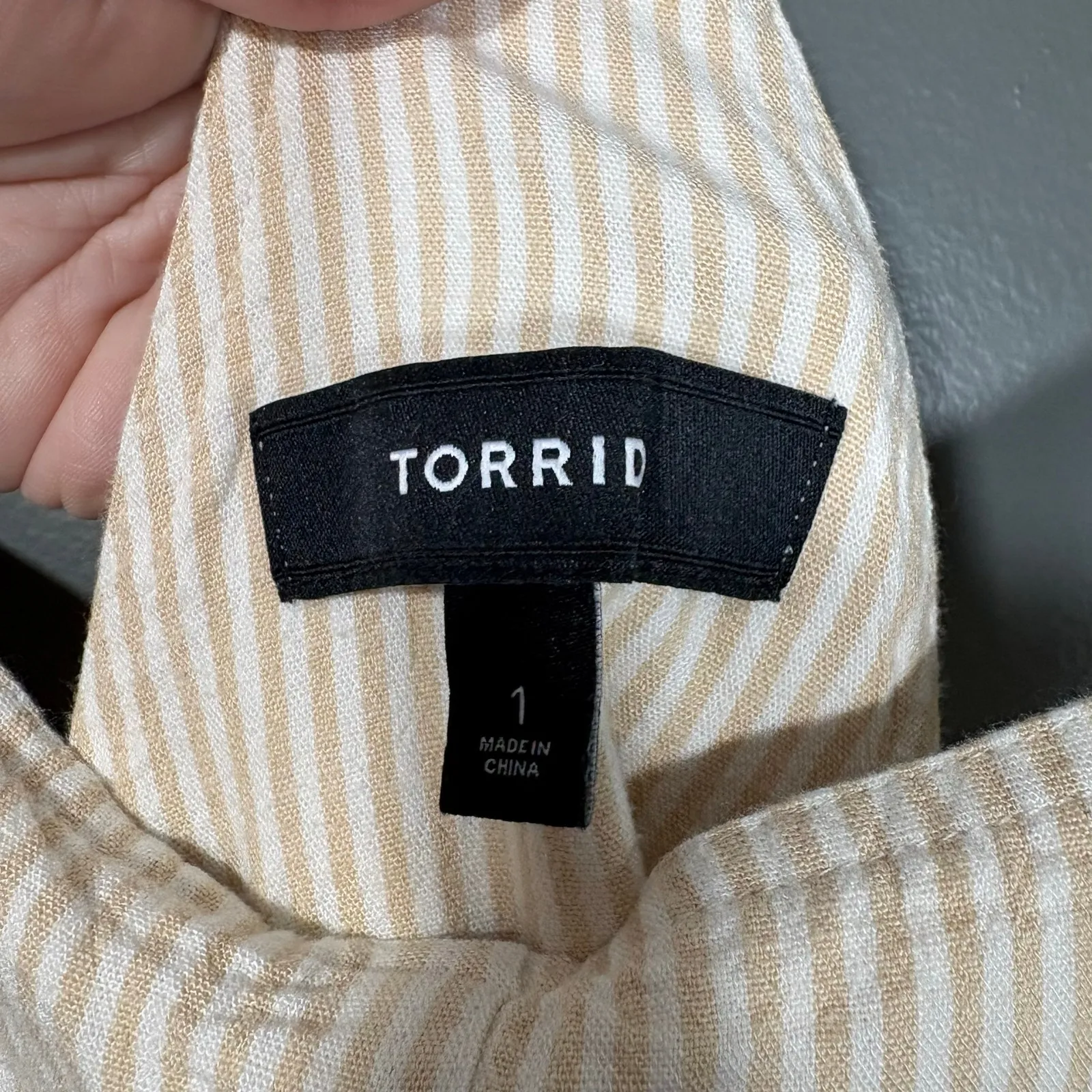 Torrid White & Peach Striped Linen Blend Shortalls - 1 (1X) - Women's Plus Size - Image 4